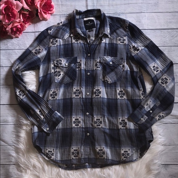 American Eagle Outfitters Tops - AEO Southwestern Boyfriend Fit Button Down Flannel